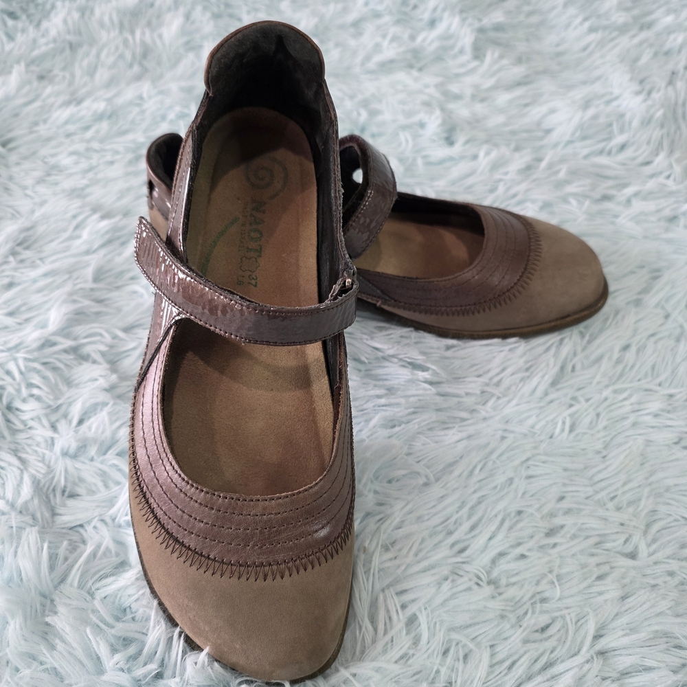 Naot Kirei Brown Suede Mary Jane Flats Size 37 US 6-6.5